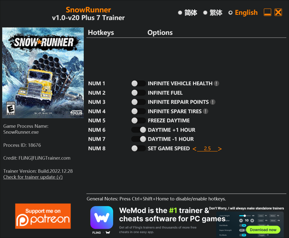 Snow Runner Trainer Cheats For Pc